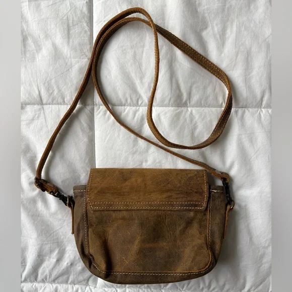 Myra Bag Rustic Brown Leather Crossbody with Tassel - Picture 3 of 5